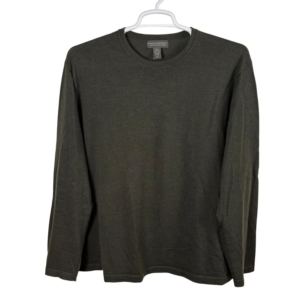 Banana Republic Sweater Mens XXL Green Italian Merino Wool Crewneck Minimalist